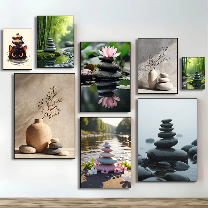 Home Bathroom Movie - Green Bamboo Zen Stone Still Life