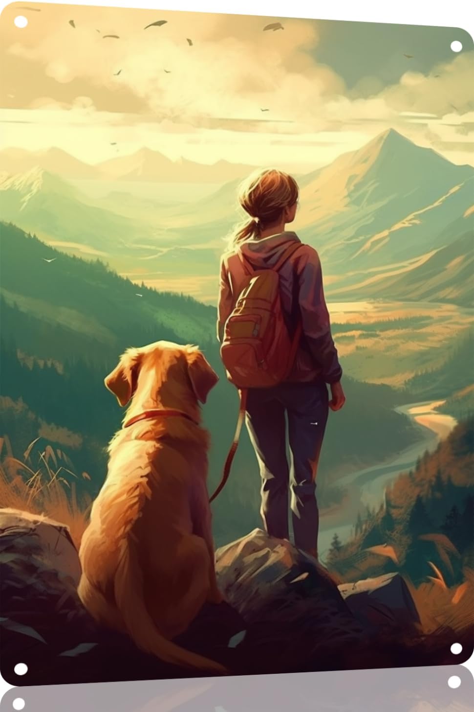Home Bathroom Signs - Woman Golden Retriever Dog Looking Out