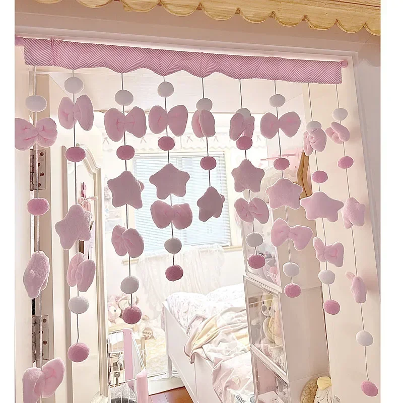 Home Bathroom Signs - Pink Cute Bow Short Curtain Thread
