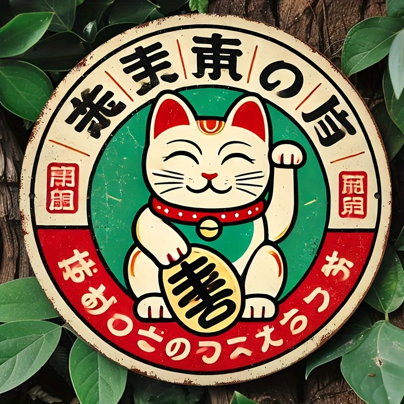 Home Bathroom Signs - Vintage Japanese Maneki Neko Cat Metal