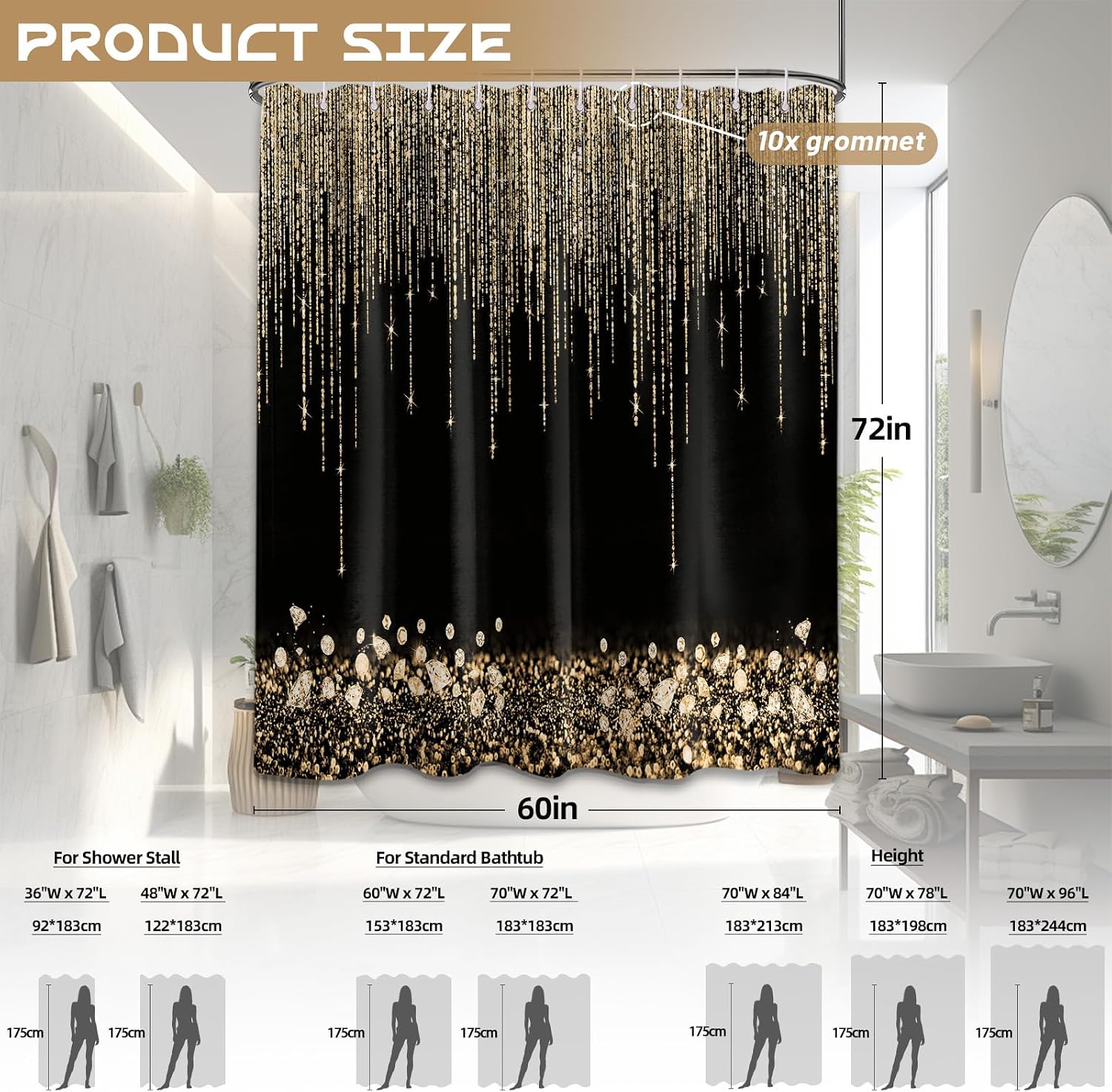 Luxurious Gold Glitter Shower  - Home Bathroom Spa ulasan dan harga