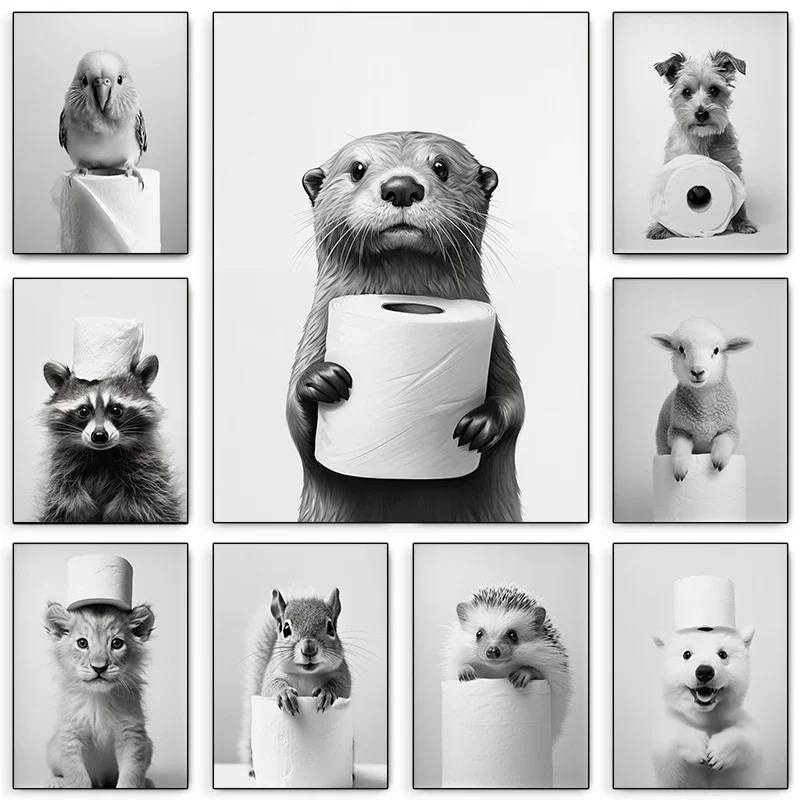 Retro Black White Animal & Toi - Home Bathroom Toilet ulasan dan harga