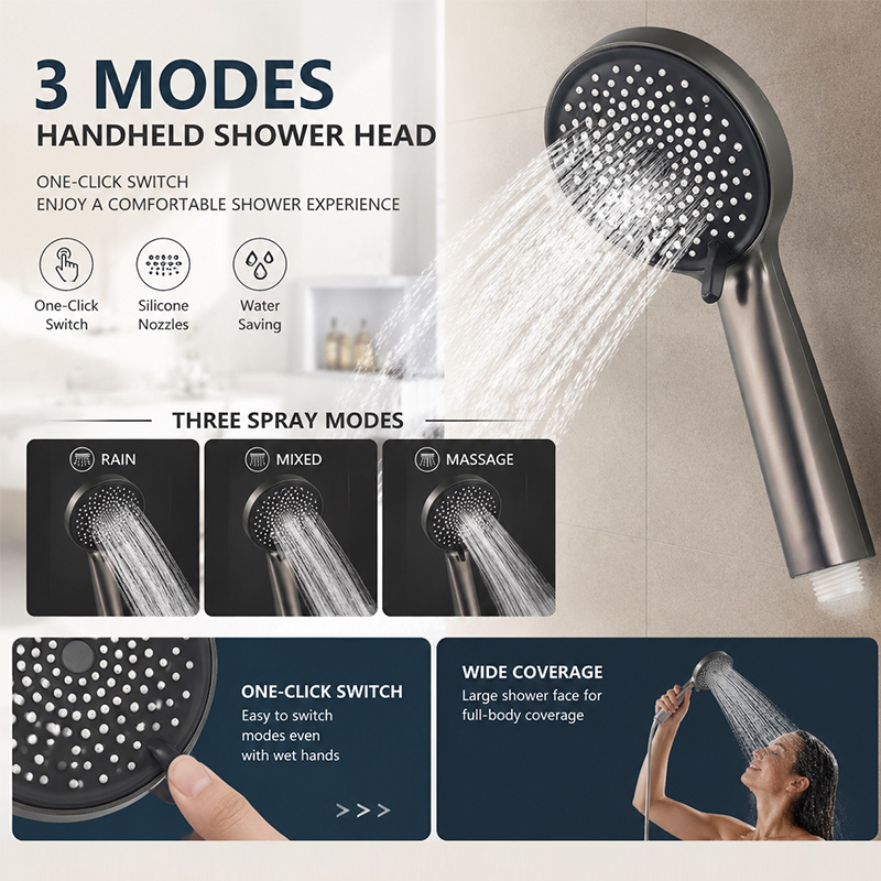 3-Mode Handheld Shower Head wi - Home Bathroom Spa ulasan dan harga