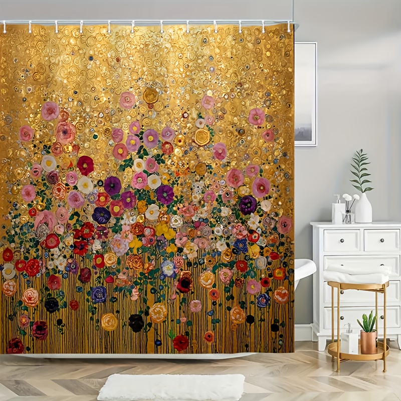 Luxury Gold Floral Print Showe - Home Bathroom Spa ulasan dan harga