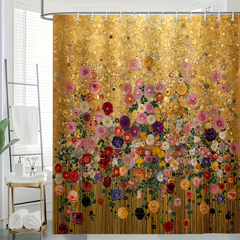 Luxury Gold Floral Print Showe - Home Bathroom Spa ulasan dan harga