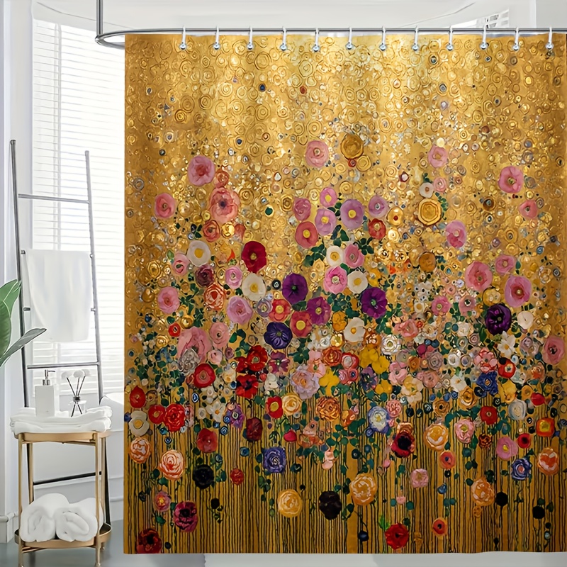 Luxury Gold Floral Print Showe - Home Bathroom Spa ulasan dan harga